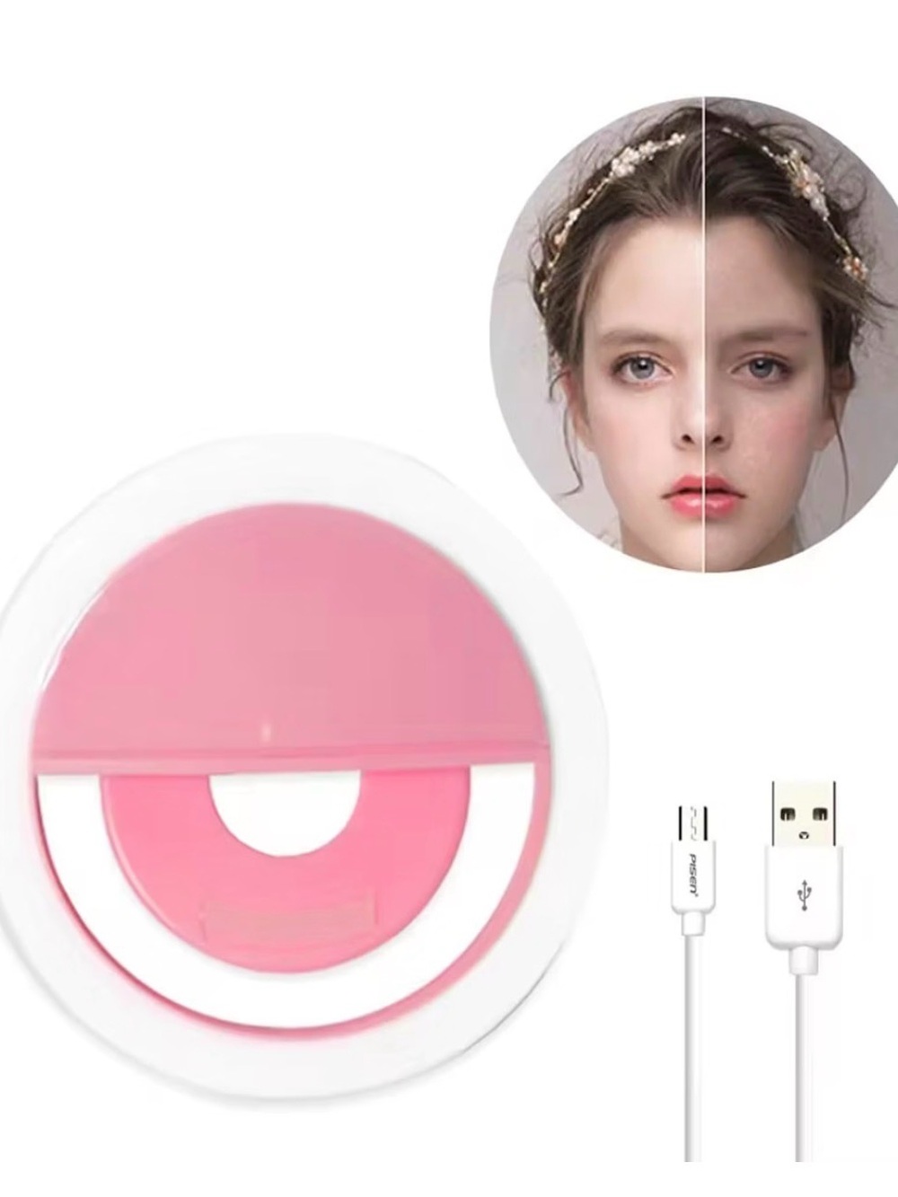 Portable Pink LED Selfie Ring Light with USB Cable - Picture 4 of 5